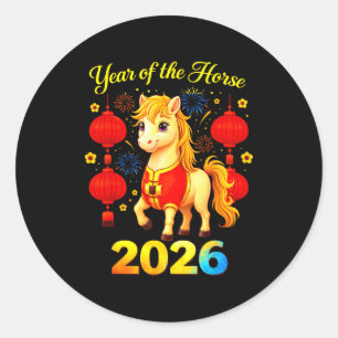 Adesivo Redondo Ano do Cavalo Lunar Ano Novo Chinês Fogo Cavalo