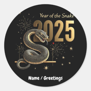 Adesivo Redondo Ano do Cobra 2025 - Zodiac Chinês Personalizável