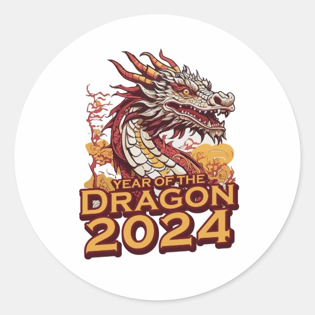 Adesivo Redondo Ano do dragão 2024 Sticker, Dragão 2024 (Frente)
