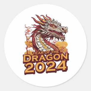 Adesivo Redondo Ano do dragão 2024 Sticker, Dragão 2024