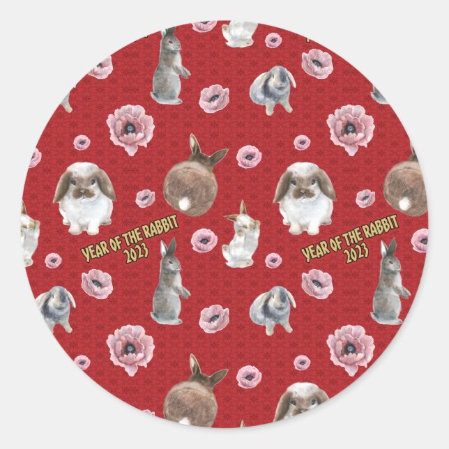 Adesivo Redondo Ano Lunar Chinês do Rabbit 2023 Padrão (Frente)