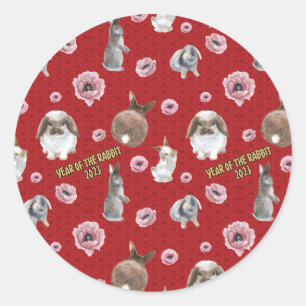 Adesivo Redondo Ano Lunar Chinês do Rabbit 2023 Padrão