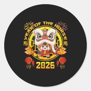 Adesivo Redondo Ano Novo 2026 Cavalo Chinês O Ano do Cavalo