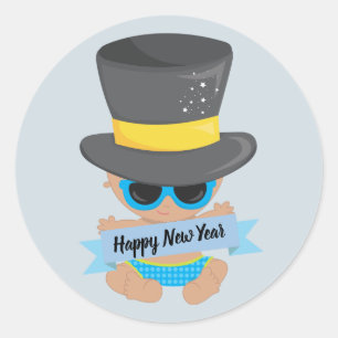 Adesivo Redondo Ano Novo Bebê com Banner