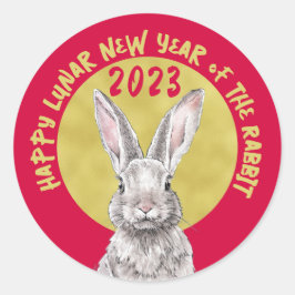 Adesivo Redondo Ano Novo Chinês 2023 Coelho Coelho Vermelho Animal