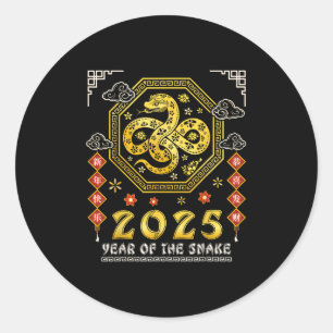Adesivo Redondo Ano Novo Chinês 2025 Cobra de Madeira Lucky Zodiac