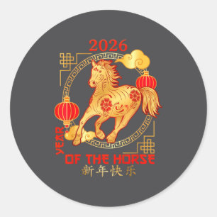 Adesivo Redondo Ano Novo Chinês 2026 Ano do Cavalo
