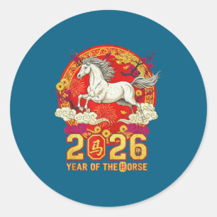 Adesivo Redondo Ano novo chinês 2026 ano do cavalo 2026 lunar