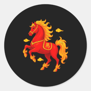 Adesivo Redondo Ano Novo Chinês 2026 Ano do Cavalo de Fogo