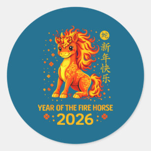 Adesivo Redondo Ano Novo Chinês 2026 Ano do Cavalo de Fogo 