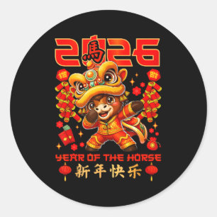Adesivo Redondo Ano Novo Chinês 2026 Ano do Cavalo Feliz Ano Novo