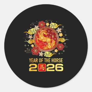 Adesivo Redondo Ano Novo Chinês 2026 Ano do Cavalo Feliz Ano Novo 