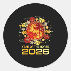 Adesivo Redondo Ano Novo Chinês 2026 Ano do Cavalo Feliz Ano Novo 