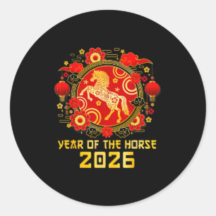 Adesivo Redondo Ano Novo Chinês 2026 Ano Do Cavalo Feliz Ano Novo
