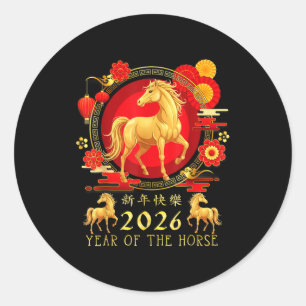 Adesivo Redondo Ano Novo Chinês 2026 Ano do Cavalo para Mulheres