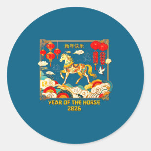 Adesivo Redondo Ano Novo Chinês 2026 Ano Novo Lunar do Cavalo