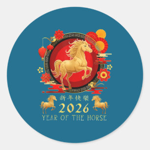 Adesivo Redondo Ano Novo Chinês 2026 Cavalo Feliz Ano Novo Chinês