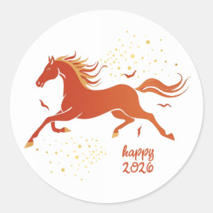 Adesivo Redondo Ano Novo Chinês 2026 Cavalo Tinta Ano Novo