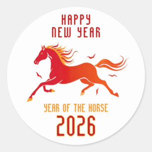 Adesivo Redondo Ano Novo Chinês Cavalo Moderno 2026