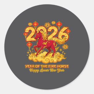 Adesivo Redondo Ano Novo Chinês de 2026 do Cavalo Zodíaco Lunar