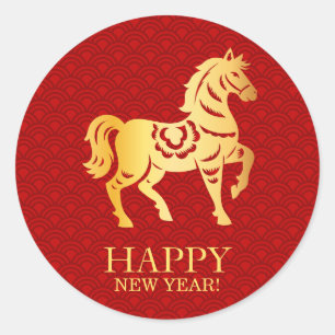 Adesivo Redondo Ano Novo Chinês do Cavalo 2026