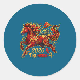 Adesivo Redondo Ano Novo Chinês do Cavalo 2026 Cavalo de Fogo Chin