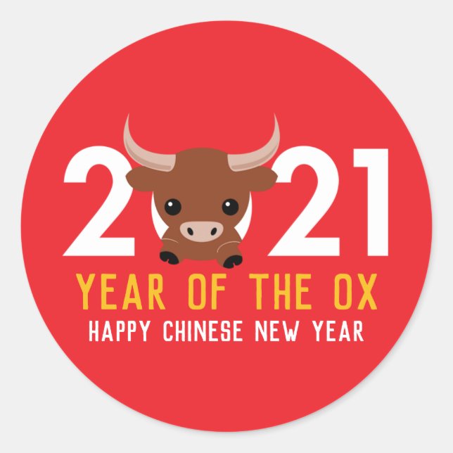 Adesivo Redondo Ano Novo Chinês do Ox 2021 (Frente)