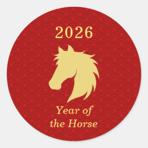 Adesivo Redondo Ano Novo Chinês do Zodíaco 2026 do Cavalo