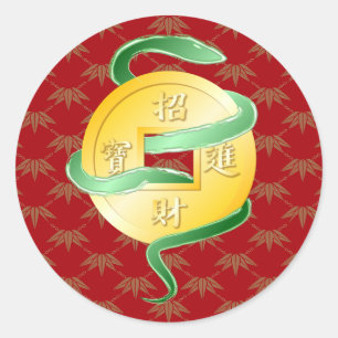 Adesivo Redondo Ano Novo Lunar Chinês da Riqueza de Cobra 2025