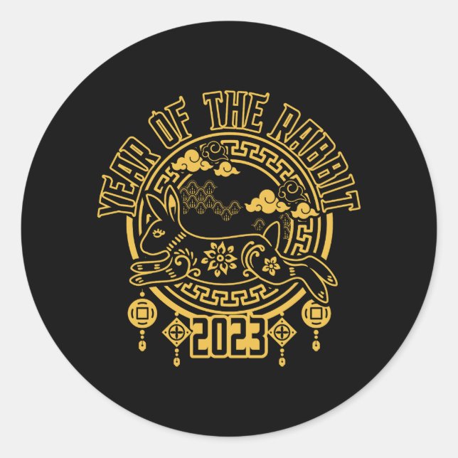 Adesivo Redondo Ano Novo Lunar Chinês do Coelho (Frente)