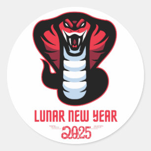 Adesivo Redondo Ano Novo Lunar da Serpente Ano Novo Chinês 2025