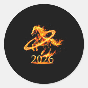 Adesivo Redondo Ano novo lunar do cavalo de fogo ouro do zodíaco 2