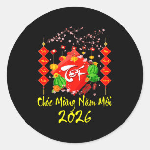 Adesivo Redondo Ano Novo Lunar Vietnamita 2026 Tet Viet Chuc Mung