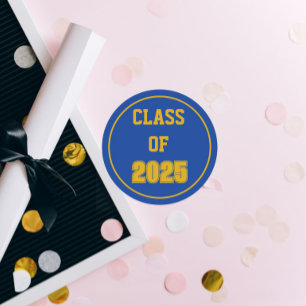 Adesivo Redondo Ano Real Azul e Dourado da Classe Escolar