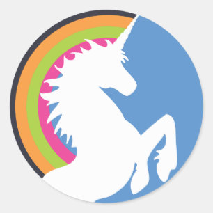 Adesivo Redondo anos 80 Retro Unicorn e Rainbow Stickers