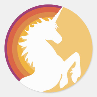 Adesivo Redondo anos 80 Retro Unicorn e Rainbow Stickers