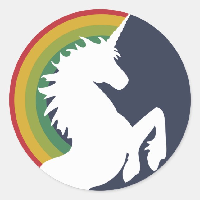 Adesivo Redondo anos 80 Retro Unicorn e Rainbow Stickers (Frente)