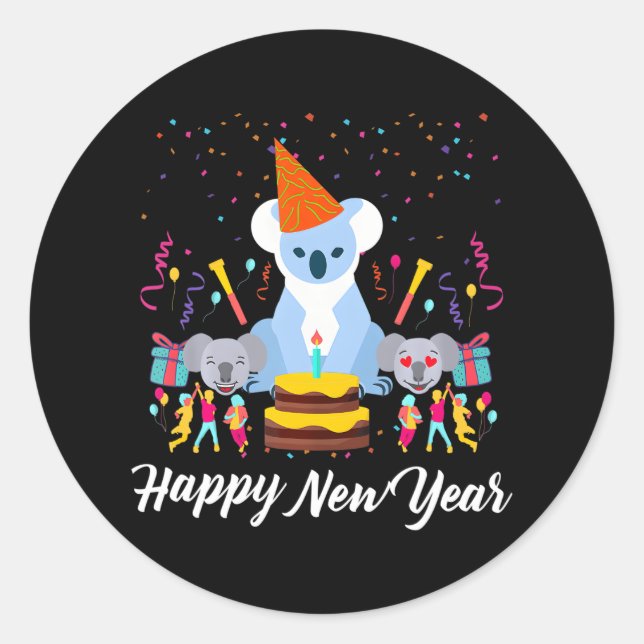 Adesivo Redondo Anos novos do bear Koala feliz ano novo (Frente)