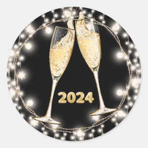 Adesivo Redondo Anos novos Óculos de Champanhe Luzes de Cordas Bri