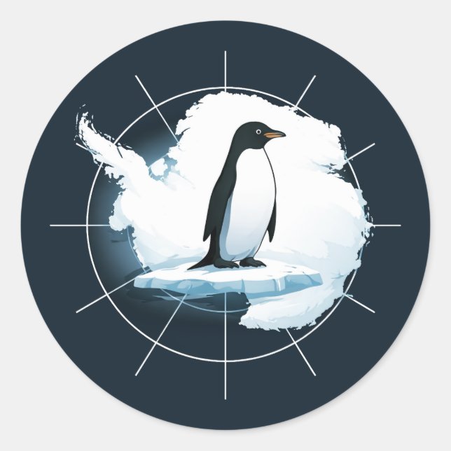 Adesivo Redondo Antarctica Penguin Emblem – Polar Explorer Design (Frente)