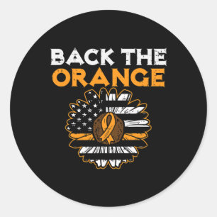 Adesivo Redondo Anteriormente, Orange Sunflower USA Flag Leukemia 