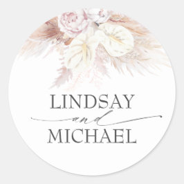 Adesivo Redondo Anthurios e Pampas Grama Elegante Exótico