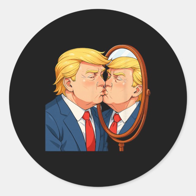 Adesivo Redondo Anti-donald Trump Kissing Mirror - Narcissism Sati (Frente)