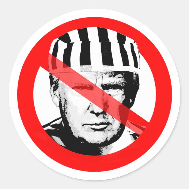 Adesivo Redondo Anti Donald Trump Prisioneiro Atravessou A Cara (Frente)