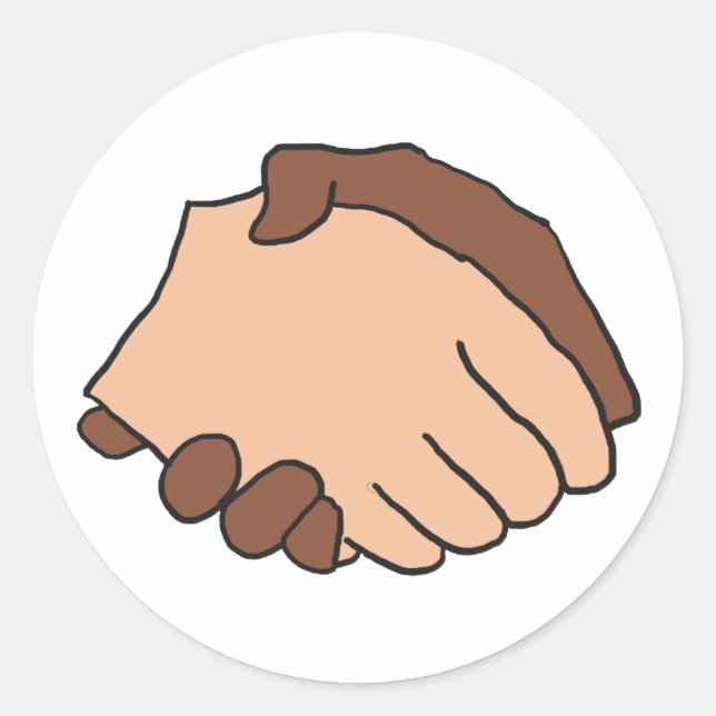 Adesivo Redondo Anti-Racista de aperto de mão preto e branco (Frente)