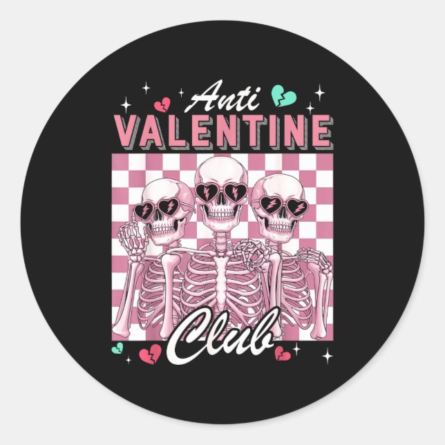 Adesivo Redondo Anti Valentine Club Skeleton Funny Single Valentin (Frente)