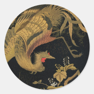 Adesivo Redondo Anticorpo Clássico Japonês do Pássaro do ouro