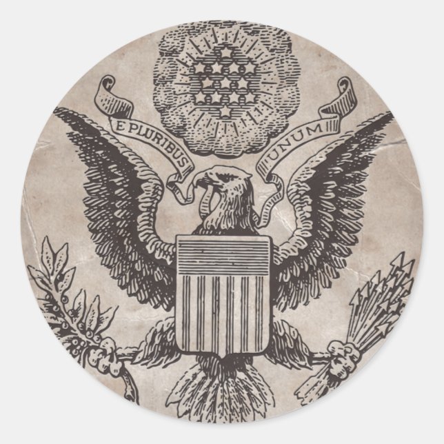 Adesivo Redondo Antiga Casaco de armas americana fascinada