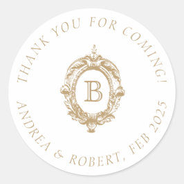 Adesivo Redondo Antigo Brasão Monogramado de Ouro Casamento