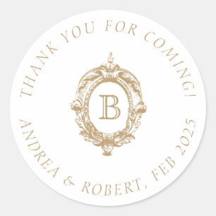 Adesivo Redondo Antigo Brasão Monogramado de Ouro Casamento